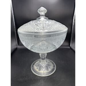 Vtg Depression Glass Classical Covered Pedestal Candy Dish Bowl Lidded **CHIP**